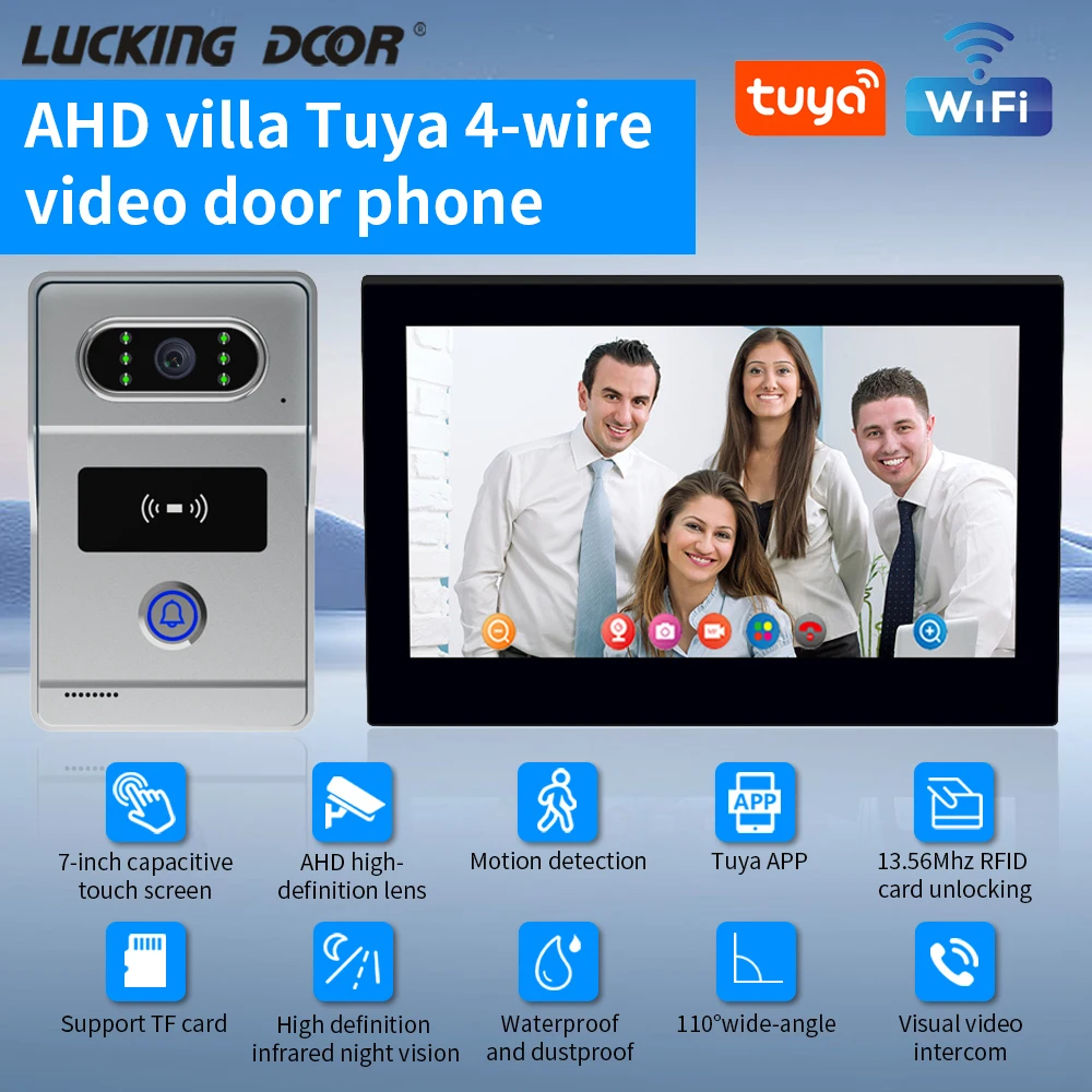 

Умная камера дверного звонка 1080P Tuya, домашний видеодомофон, Wi-Fi, 4 провода, 7-дюймовая беспроводная видеодомофонная система, приложение, разблокировка карты монитора