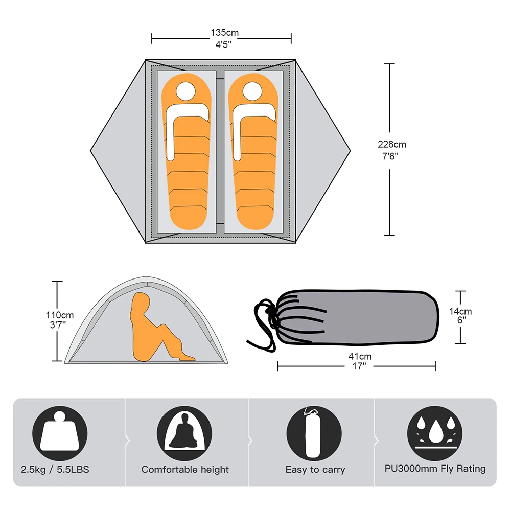 2-3 Person Waterproof Windproof Backpacking Tent With Dual Doors And Easy Setup For 3-4 Seasons Outdoor Use