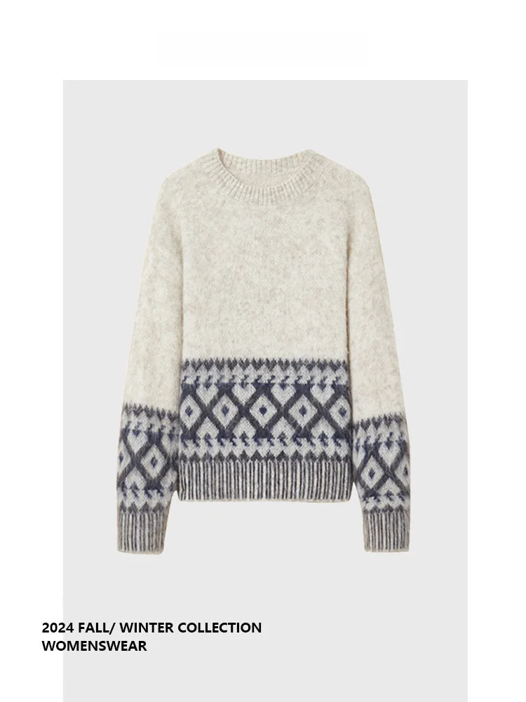 

Forever 2 Retro Fair Isle Loose Knitted Sweater Casual Loose Spring New Sle Comfortable Long Sve round Ne Top