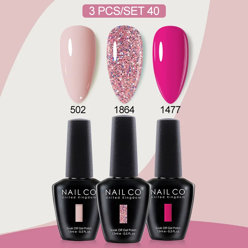 NAILCO 3PCS เจลเล็บฤดูใบไม้ร่วงฤดูหนาวสีเล็บชุด Soak Off UV DIY HYBRID เล็บเล็บเจลกึ่งถาวร BASE TOP Coat