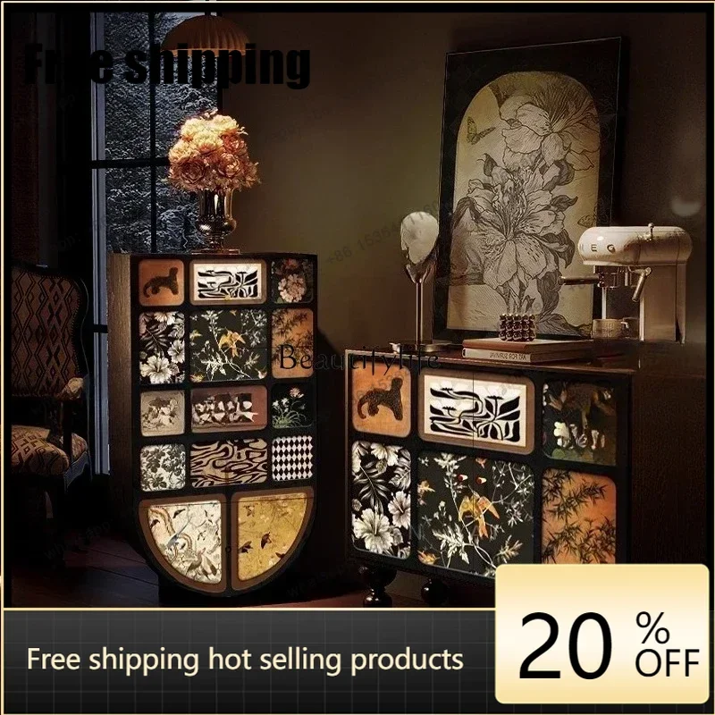 jj4   French Retro Solid Wood Four-Drawer Cabinet for Living Room Entrance Wall Decoration
