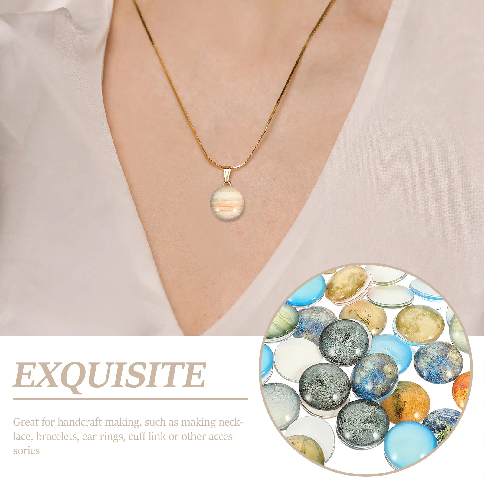 100Pcs Round Luminous Glass Patch DIY Gemstone Jewelry Making Craft Decoration Planet Pattern Supplies Gemstone Patches