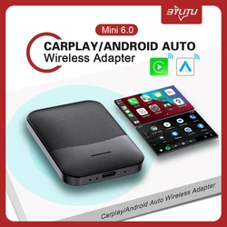 BYLITU Mini 6 Wireless Carplay & Android Auto Adapter 2-IN-1 Smart Adapter OTA upgrade For Car Wired CP/AA to Wireless CP/AA