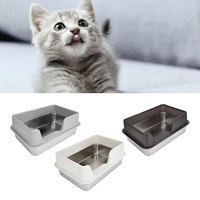 Enclosed High Sides Litter Box Stainless Steel Litter Box Scratch Proof Anti Splashing Side Entry for Small Medium Cats