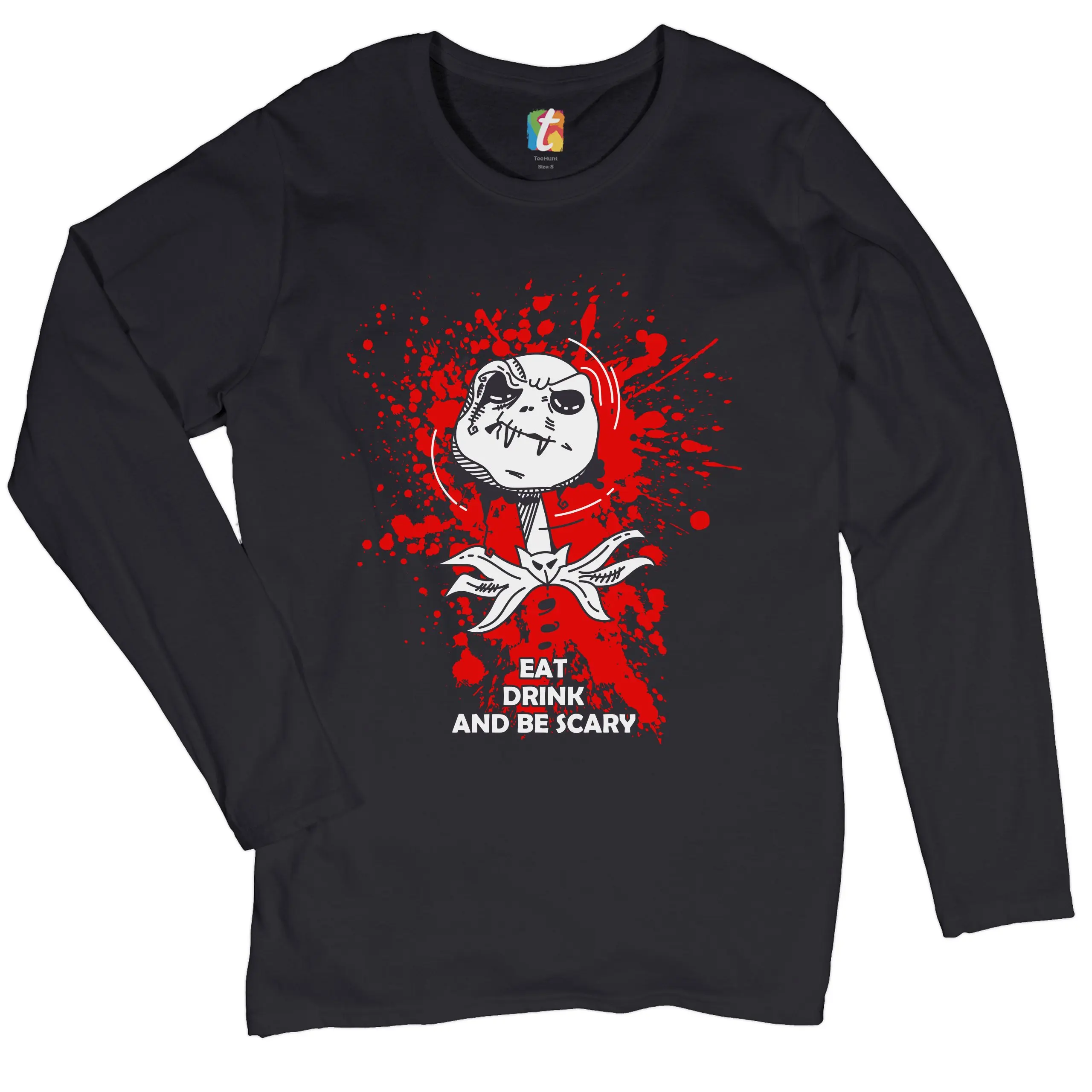 Eat Drink and Be Scary Women's Long Sleeve T-shirt Bloody Vampire Halloween