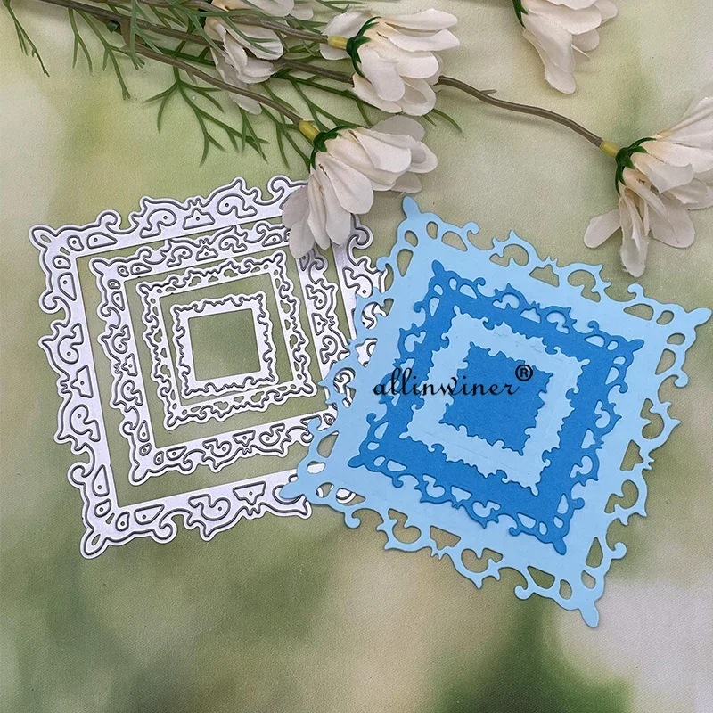 

Набор из 4 металлических вырубных форм для квадратных кружевных рамок, трафареты для скрапбукинга, декоративного тиснения и рукоделия