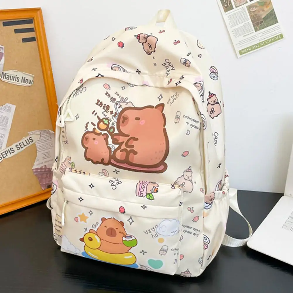Cartoon Capybara Backpack Large Capacity Ultra-light Breathable Schoolbag Casual Lightweight Waterproof Nylon Backpack