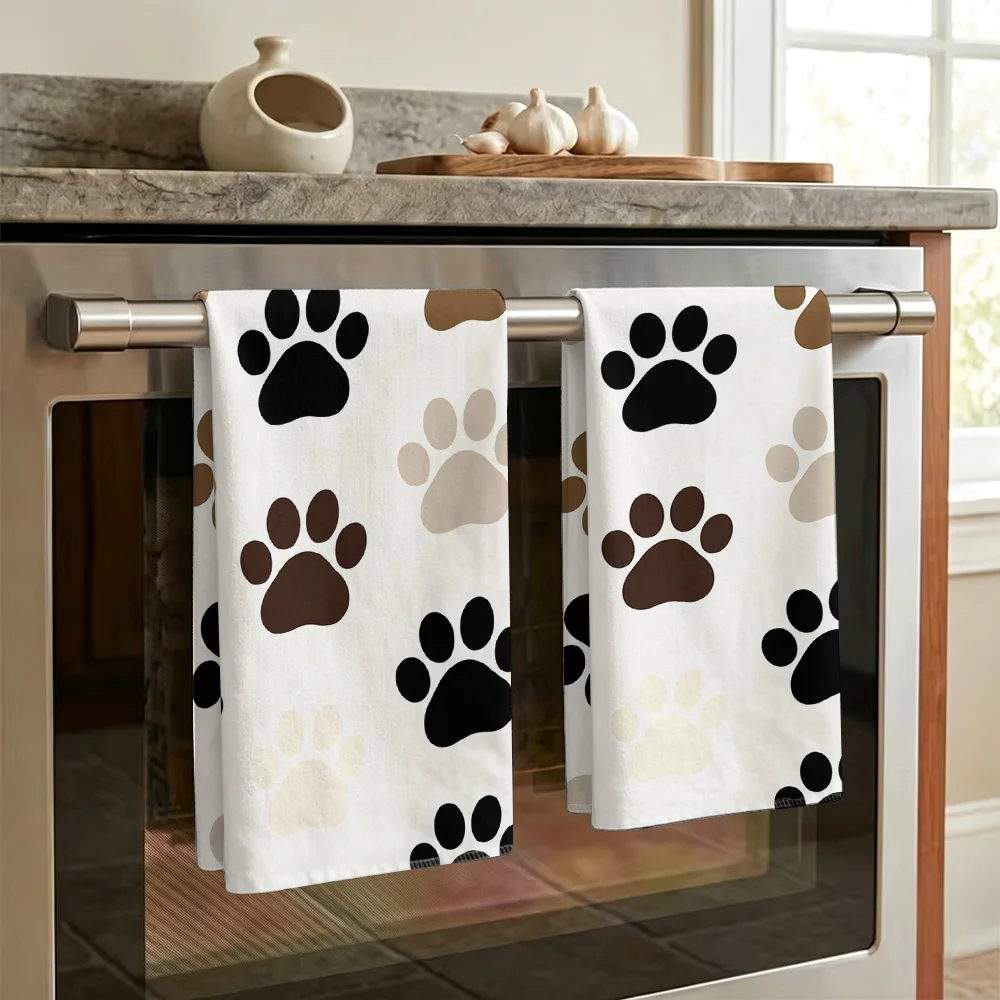 1pc/2pcs Paw Print Kitchen Towel-Super absorbent, reusable polyester dishcloths perfect for home decor, cooking, baking and gift