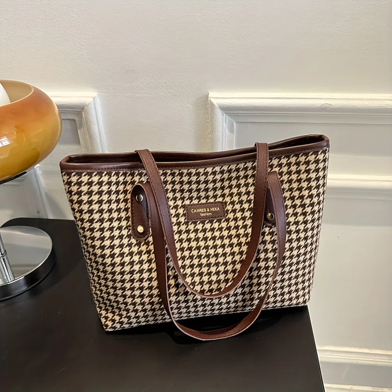 Bolso de hombro individual de gran capacidad para mujer, bolsos de mano de pata de gallo de tendencia Simple, bolsos de viaje de compras de diseño, bolsos de moda