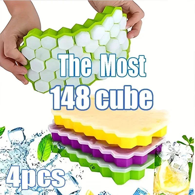 1/2/4PCS Cavity Honeycomb Ice Cube Trays Reusable Silicone Ice Cube Mold BPA Free Ice Maker with Removable Lids