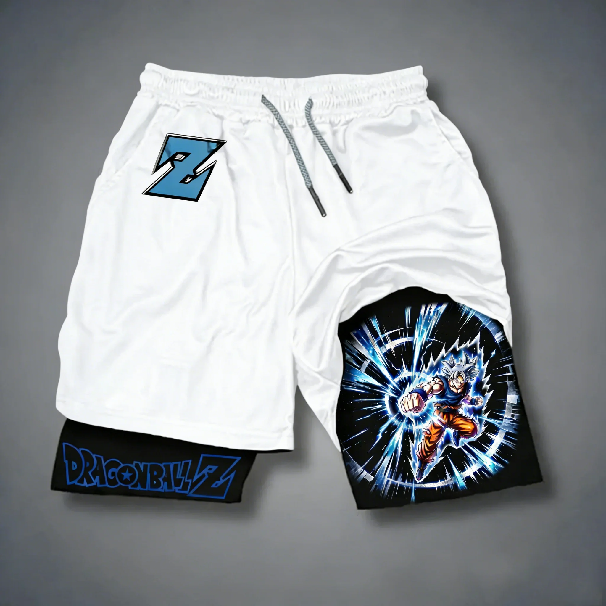 

Мужские спортивные шорты 2-в-1 с принтом Гоку из аниме Dragon Ball, двухслойные, быстросохнущие, дышащие, для фитнеса, новинка лета 2026