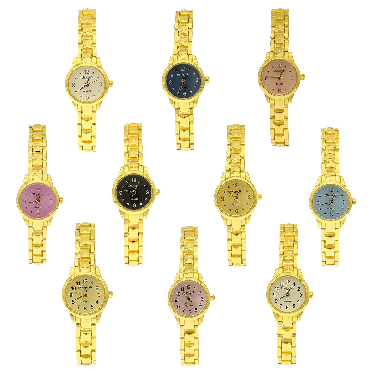 10 stks/partij dameshorloge met gouden armband Vintage eenvoudig elegant quartz horloge