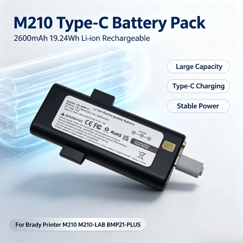 M210 Type-C Charging Large Capacity 2600mAh/19.24Wh for Brady Printer M210 M210-LAB and BMP21-PLUS