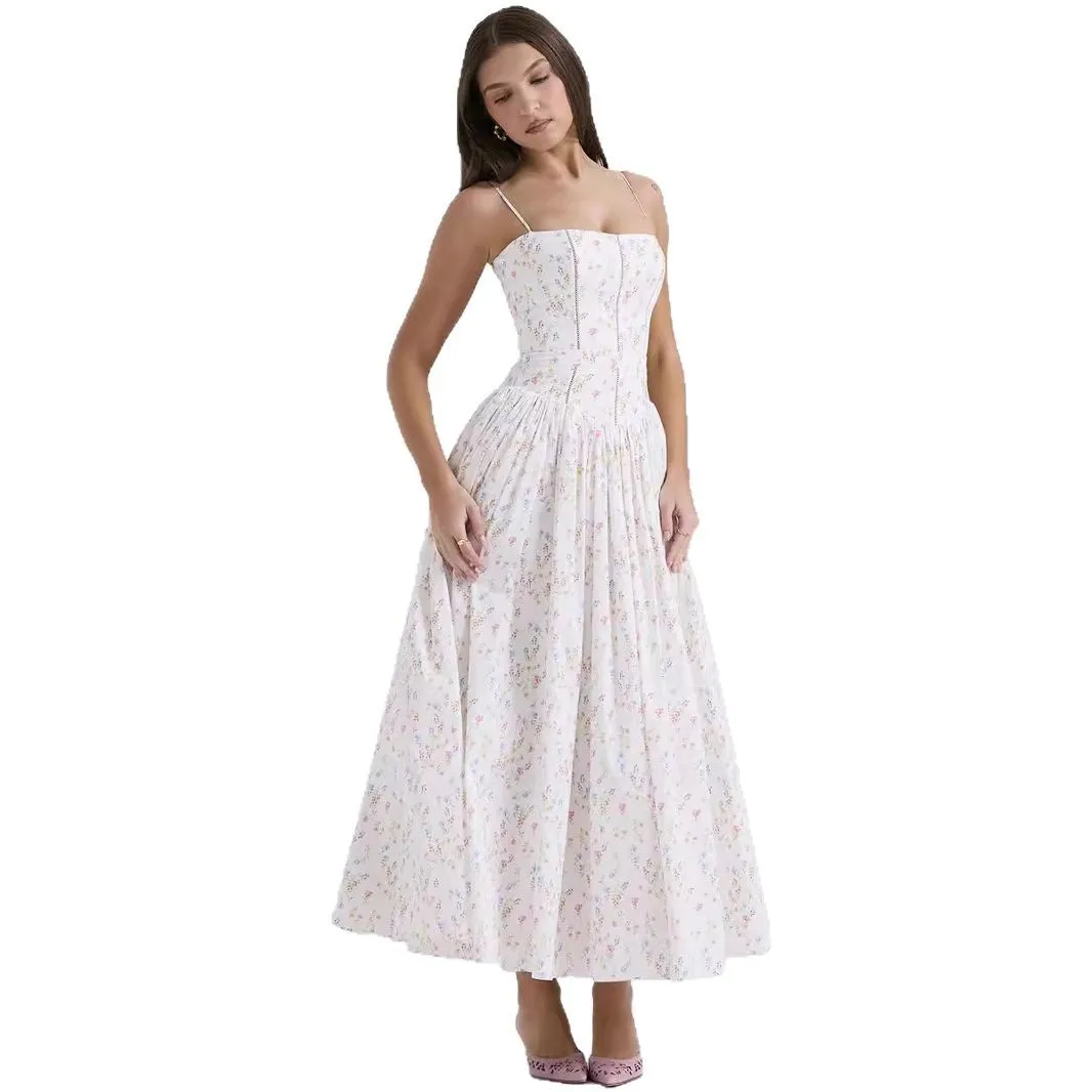 2025 مزاجه الجنية الموضة الراقية الحمالات الفرنسية لطيف نمط فستان سليم الأزهار الحمالات