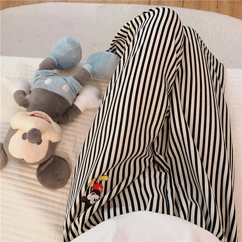 Disney Mickey Mouse Autumn Cartoon Anime Cotton Casual Pants Women\'s Pajamas Silk Pajamas Women\'s Loungewear Pajamas