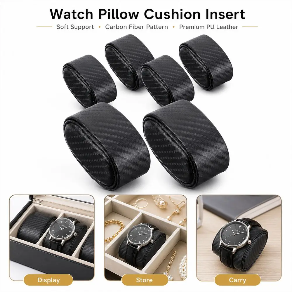 Carbon Fiber Texture Watch Display Pillow Soft Padding PU Watch Box Pillow Curved Shape Jewelry Storage Cushion