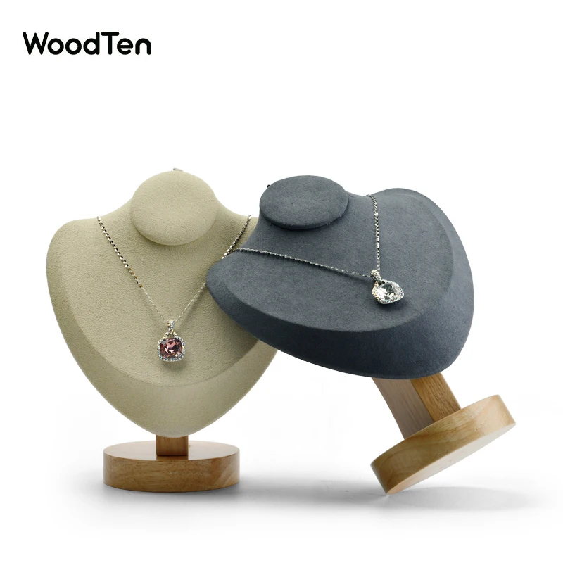 WoodTen Wooden Necklace Display Bust 18cm Necklace Exhibition Stand with Microfiber Jewelry Display Model Customized