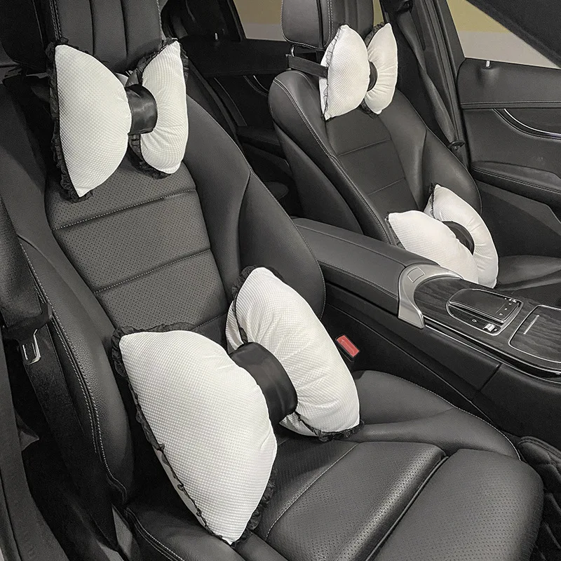 

New Creative Fashion Bowknot Lace Flower Ice Silk Comfortable Soft Car Waist Neck Pillow Car Interior Accessories