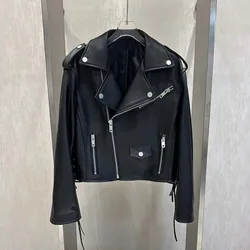 Genuine Leather Jacket Women Coat Spring And Autumn 2024 New Fashion Short Length Moto & Biker Style Drop-Shoulder Sleeve