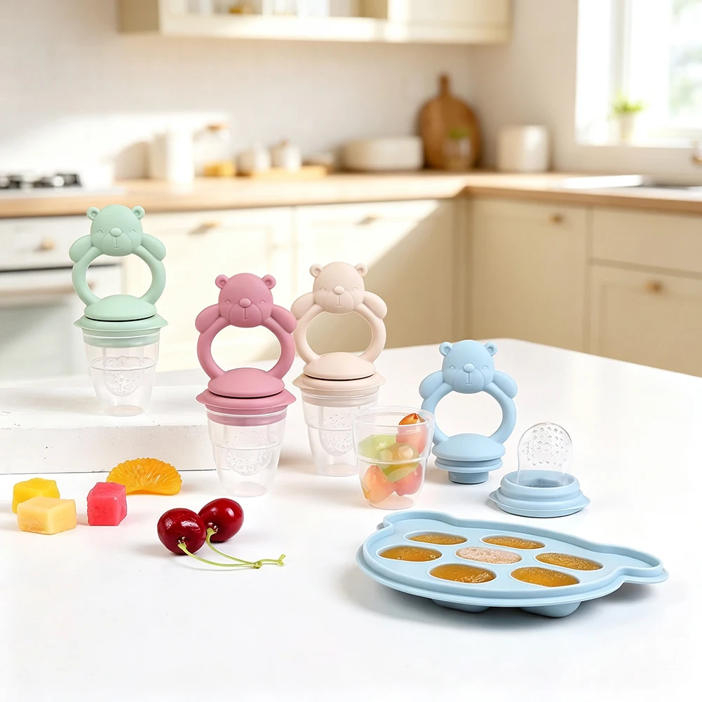Baby Food Feeder,Silicone Baby Fruit Complementary Food Set,Easy To Disassemble And Clean, Dishwasher Safe,For All Ages