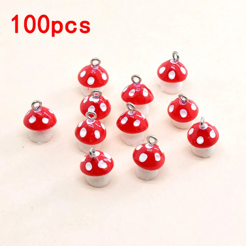 100pcs/Pack Bulk Wholesale Mini Mushrooms Resin Charms Sweet Colorful Enamel Mushrooms Bracelet Earring Pendant Jewelry Finding