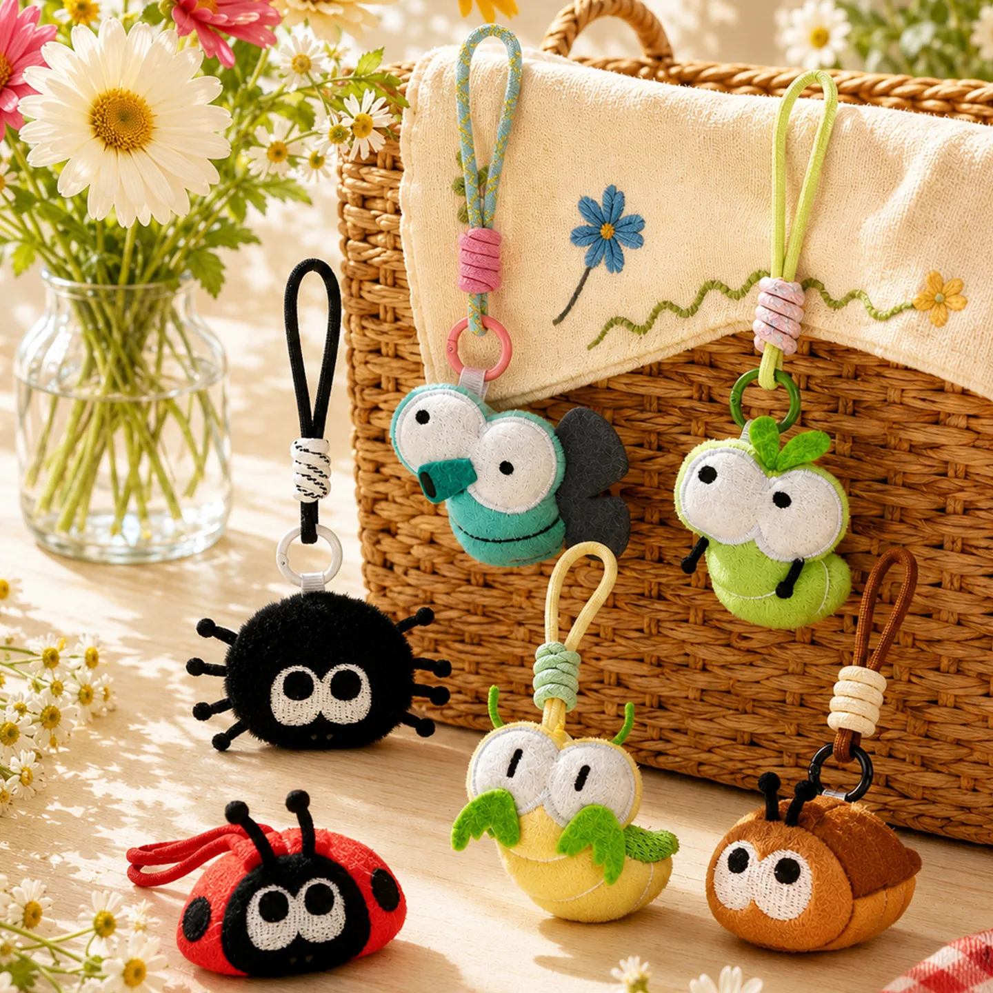 Original Insect Series Plush Keychain Realistic Mosquito/Spider/Caterpillar Plush Doll Backpack Decor Charm Keychain Cute Gift