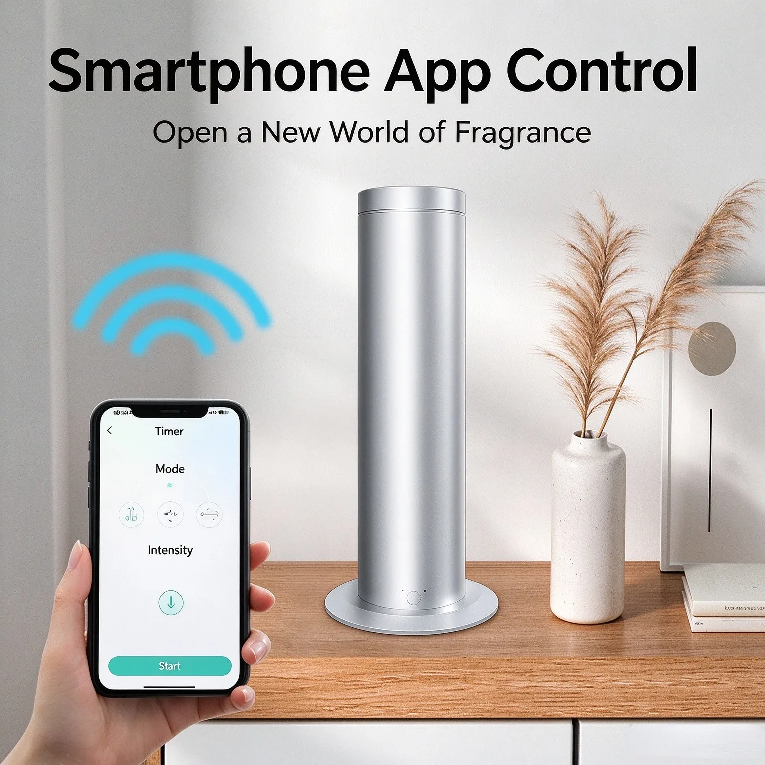 Column Commercial Scent Diffuser 100ml,  Smart APP Bluetooth Control, Cold-Air Nebulizing, Tip-over Sensor, Aluminum Body