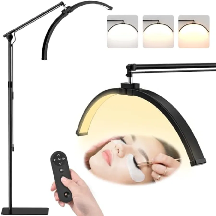 Half Moon Light 3-Color Lash Light for Eyelash Tech Foldable Dimmable Floor Lamp 308 Led Beads Shadowless Half Moon Lamp with 3