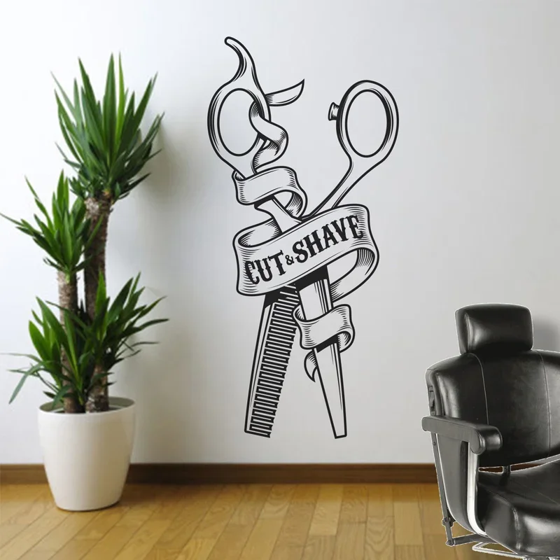 Cut & Shave Sign Haircuts For Men BARBERSHOP WALL STICKER Wall Art Vinyl Decal  Barber Hairdresser For WINDOW A340