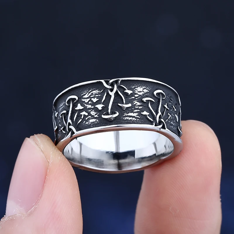 Fashion Style Stainless Steel Mushroom Ring Fashion Men And Women Retro Punk Hip Hop Jewelry Ring For Man Wholesale 2022 V194