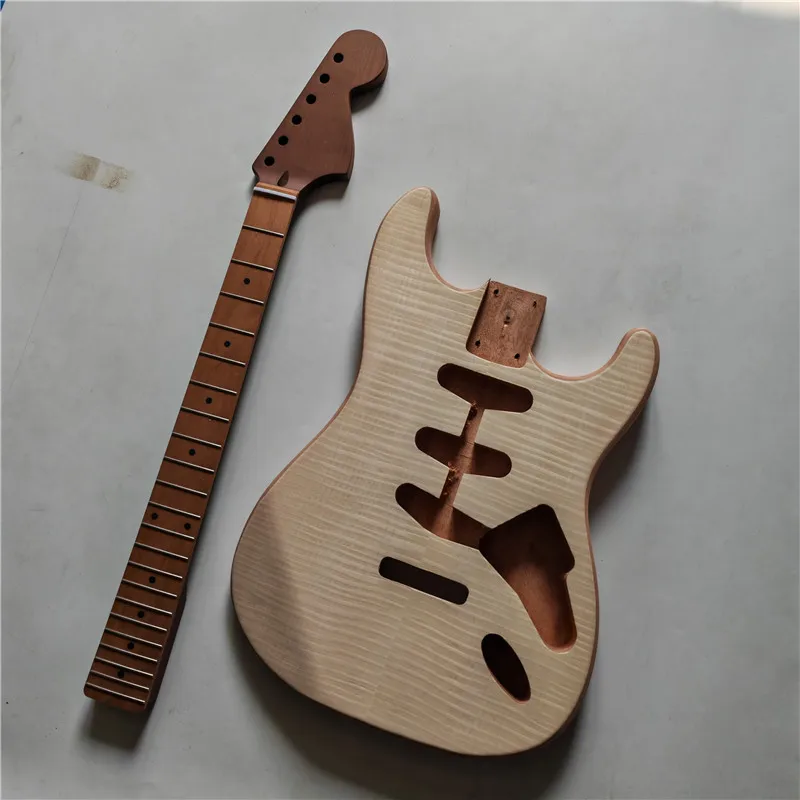 

Customized ST Electric Guitar,Tiger Maple Stripes Skin Top Mahogany Body Roasted Maple Neck and Fingerboard BJ707