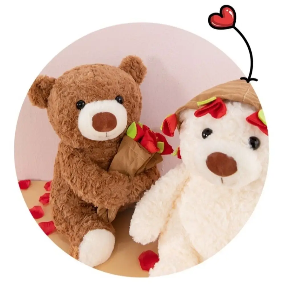 Kawaii romantique ours Rose détachable dessin animé tenant des fleurs ours couverture florale en peluche anniversaire
