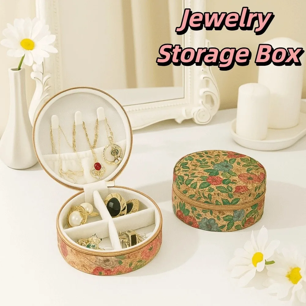 

Lovely Vintage Jewelry Storage Box Bohemia Zipper Necklace Ring Case Portable Round Earring Organizer Women