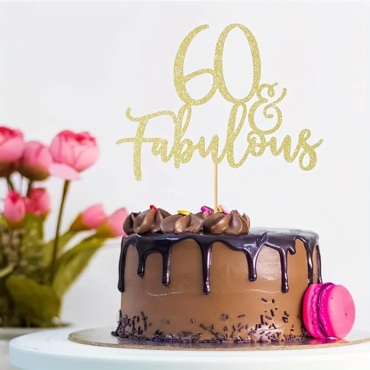 1 Packung Gold 60 & Fabulous Geburtstagstorten-Topper für 60. Geburtstagsparty-Dekorationen 60 Geburtstagstorten-Dekorationszubehör – Detail 5