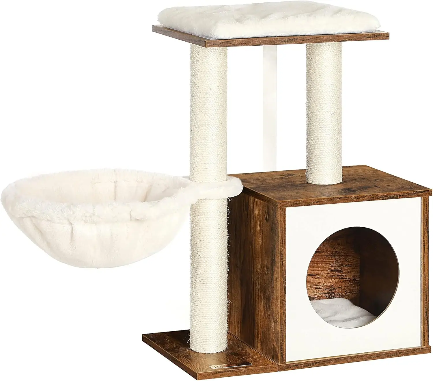 

Modern Cat Tree for Kittens, Indoor Cat Tower with Scratching Posts and Washable Cushions, Rustic Brown Design
