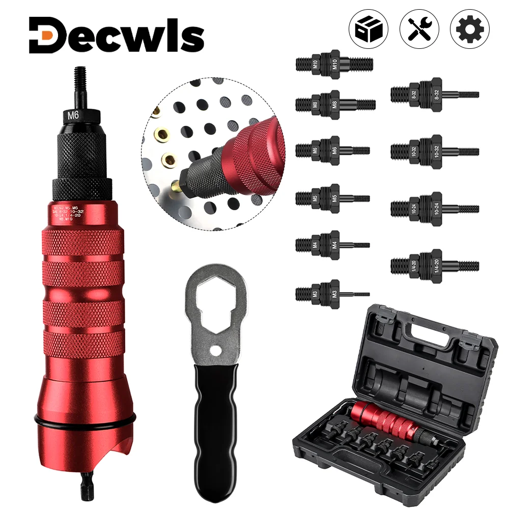 Riveting Machine Home Electric Rivet Nut Gun Adapter Metric M3 M4 M5 M6 M8 M10+Imperial 1/4-20 10-24 10-32 8-32 Riveting Tools
