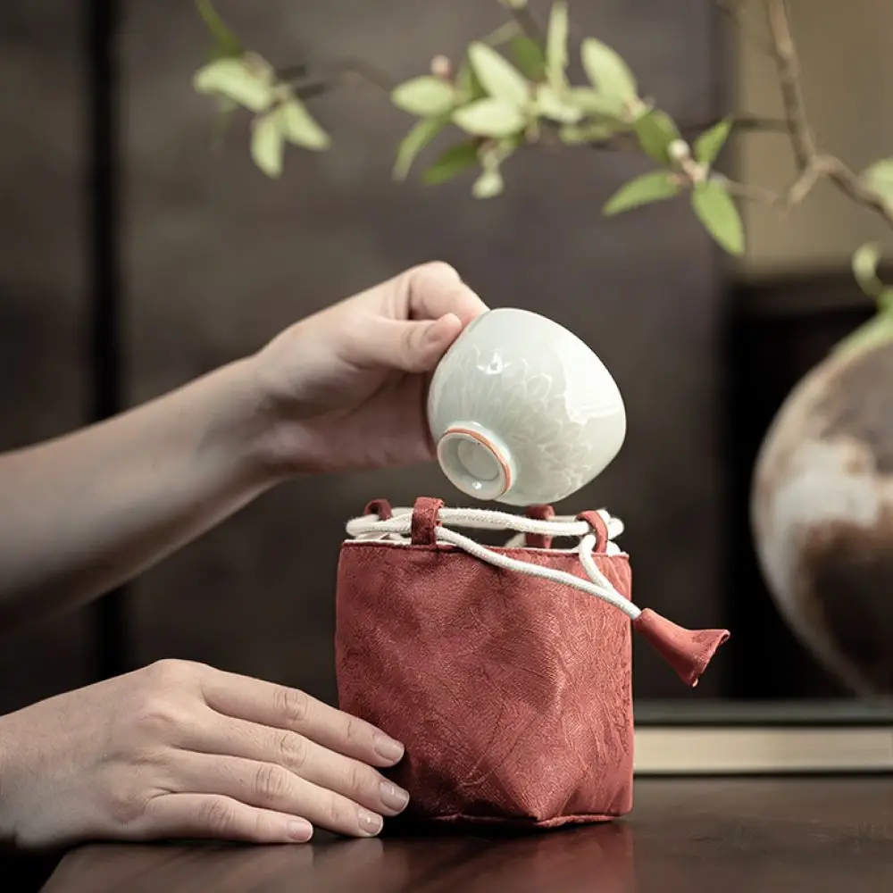 Portable Travel Tea Cup Pouch Fabric Master Cup Holder Teapot Storage Bag Drawstring Protective Organizer Anti Dust Case