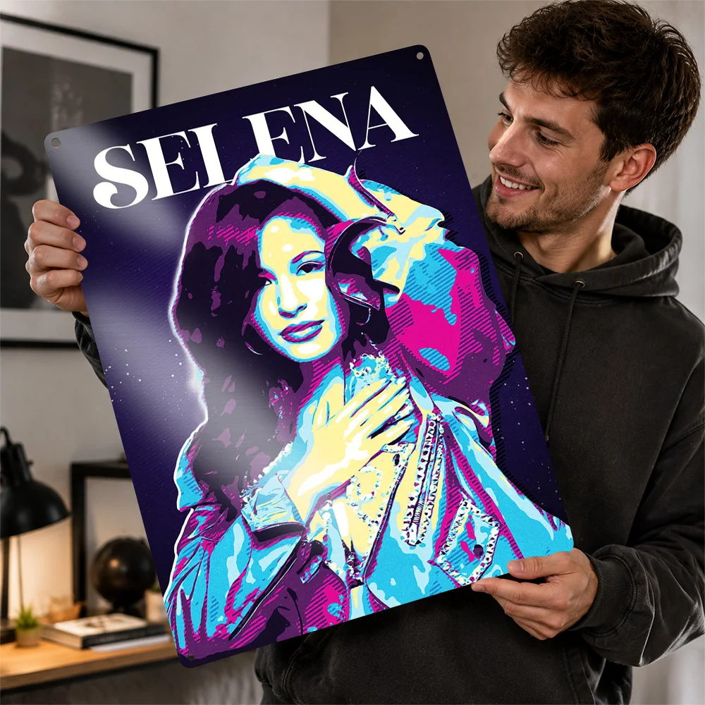 Selena Color Block Portrait Aluminum Poster Personalized Metal Sign Global Pop Star Style Wall Art Appeals To Reggaeton Lovers