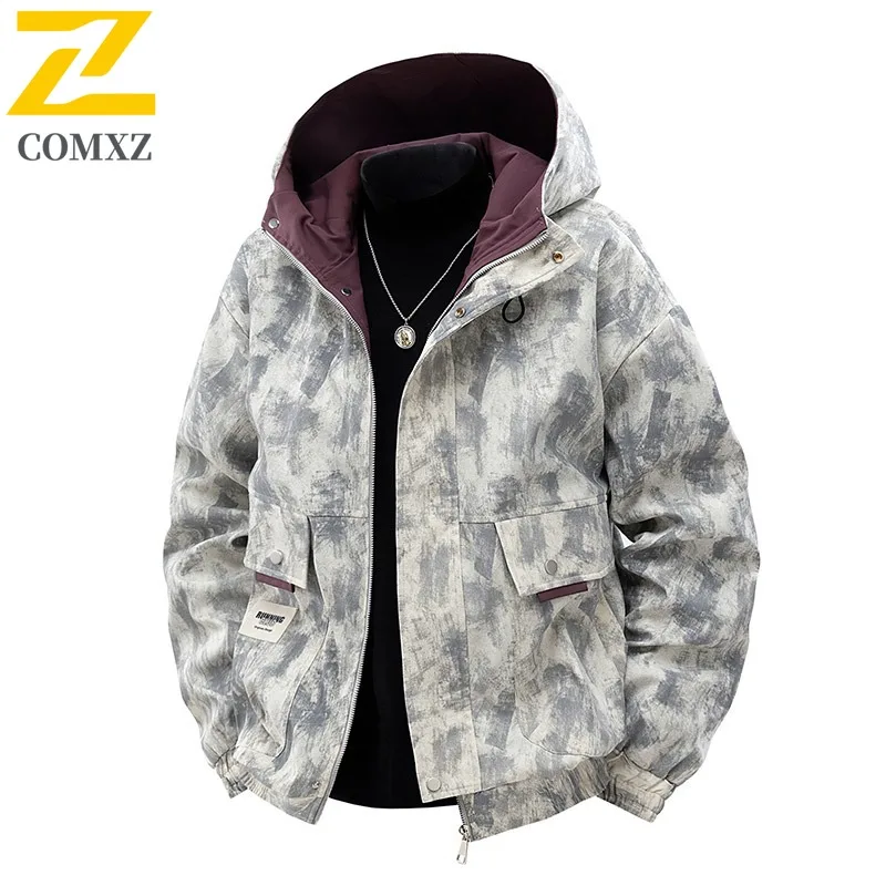 

COMXZ 2025 Мужская камуфляжная куртка в гонконгском стиле, весенне-осенняя рубашка, свободная посадка, модная верхняя одежда, уличная дышащая ветровка