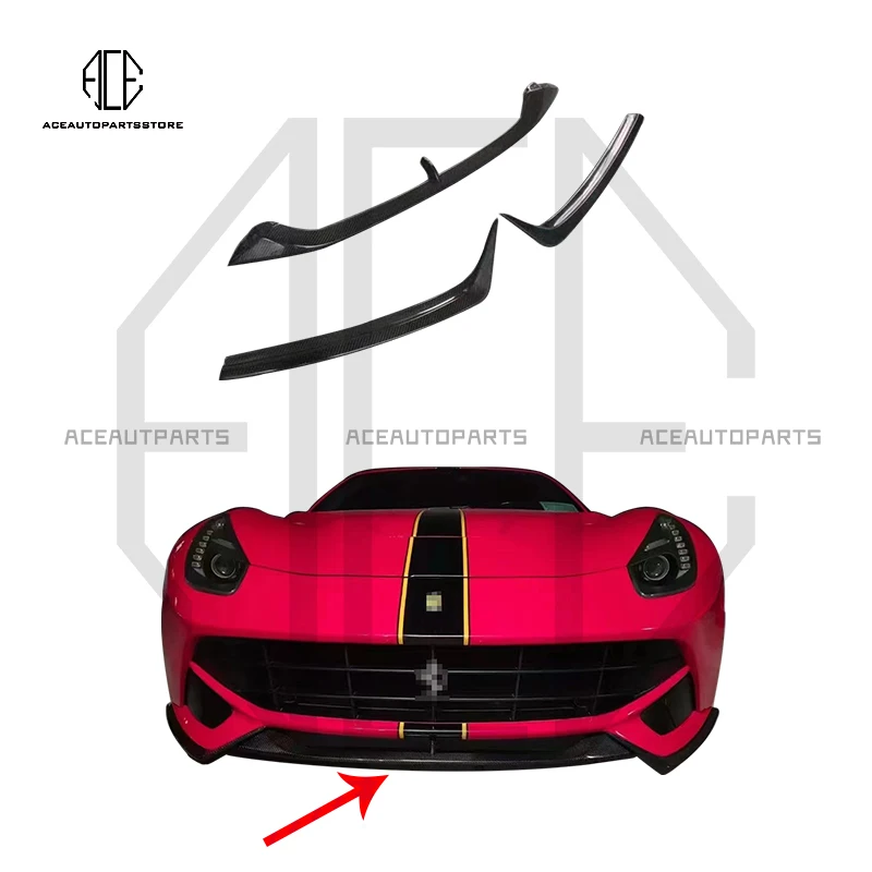 FOR FERRARI F12 REVOZPORT STYLE CARBON FIBER FRONT LIP TRIM 3PC BODY KIT TUNING PART FOR F12 CARBON FRONT BUMPER SPLITTER RACING