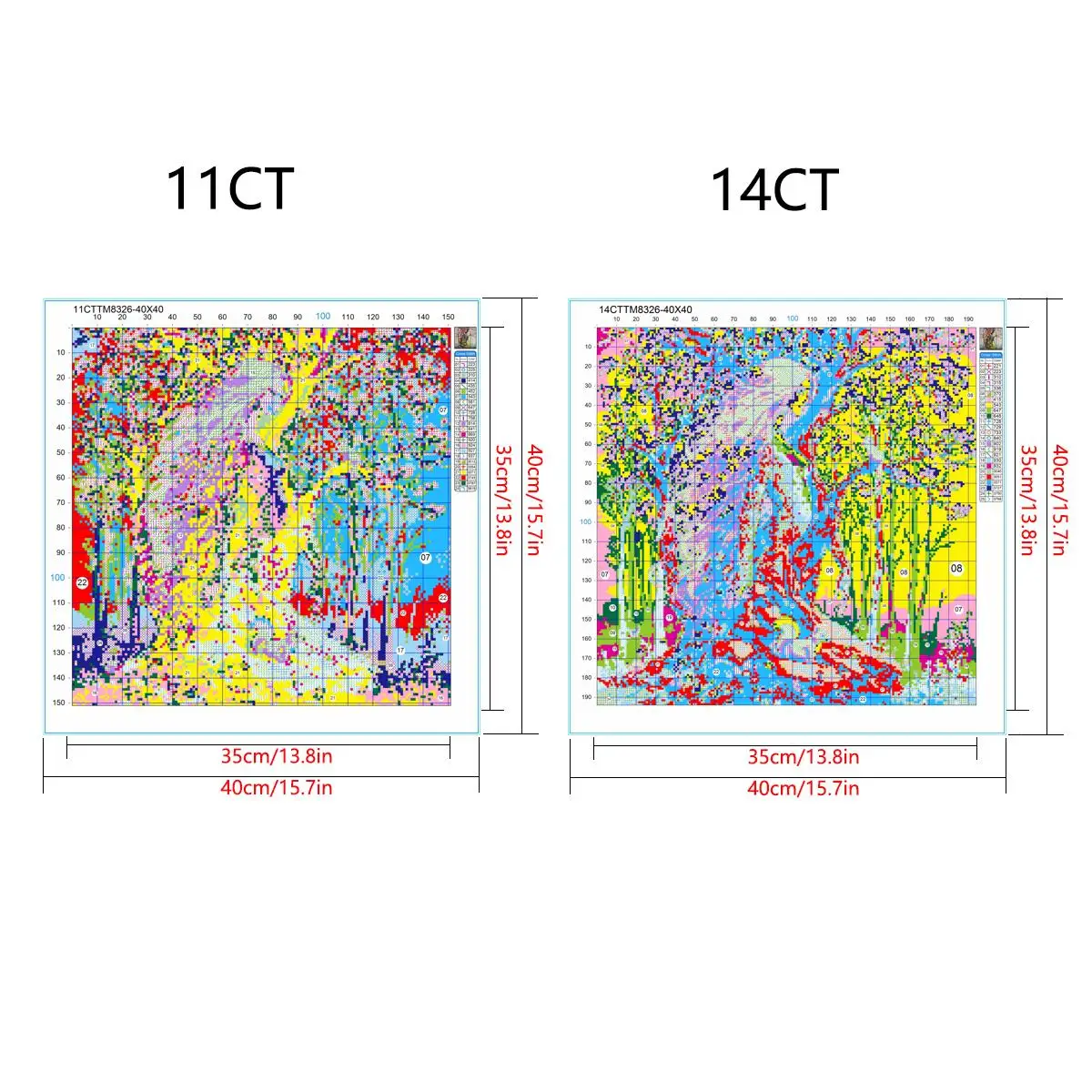 1 Set 40x40cm-15,7x15,7 Zoll Rahmenloses 11CT/14CT Bedrucktes Stoff-Kreuzstich-DIY-Set, Schöne Landschaft, Set – Detail 5