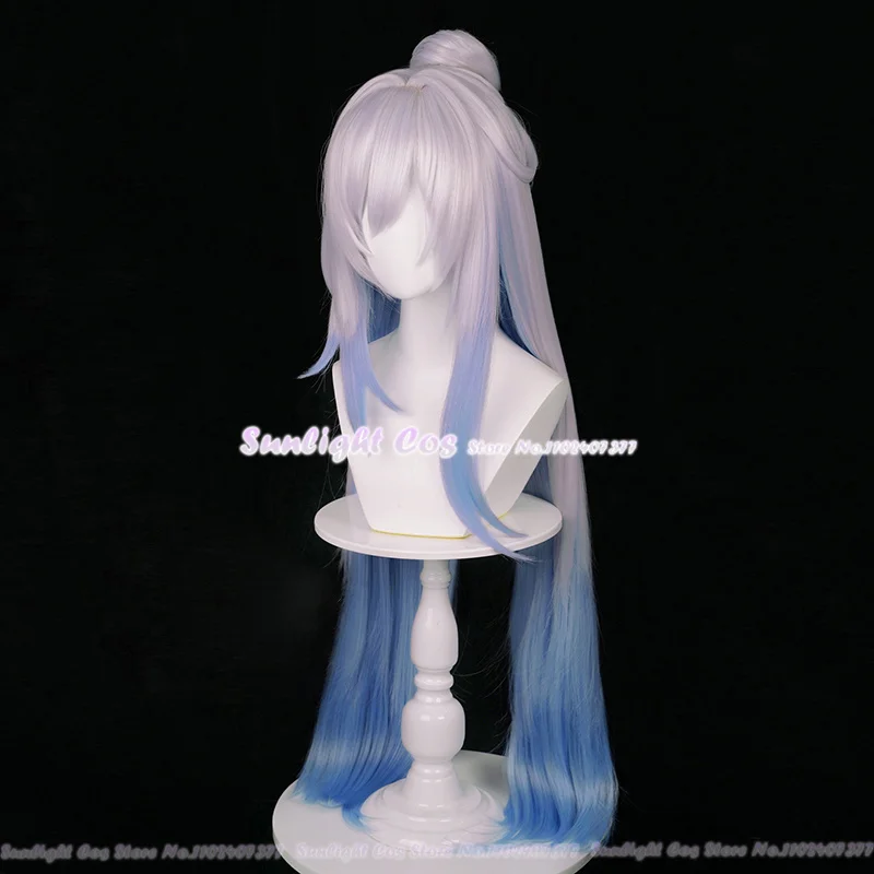 Jingliu Cosplay Pruiken Jingliu Cosplay Pruik 96Cm Zilver Wit Blauw Pruiken Hittebestendig Synthetisch Haar Anime Pruik