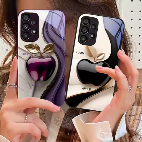 Happy Black Apple For Samsung Galaxy S10 4G S20 11E 30 S21 22 S24 Fe Pro S23 S25 Ultra 5G S9 Tempered Glass Phone Case