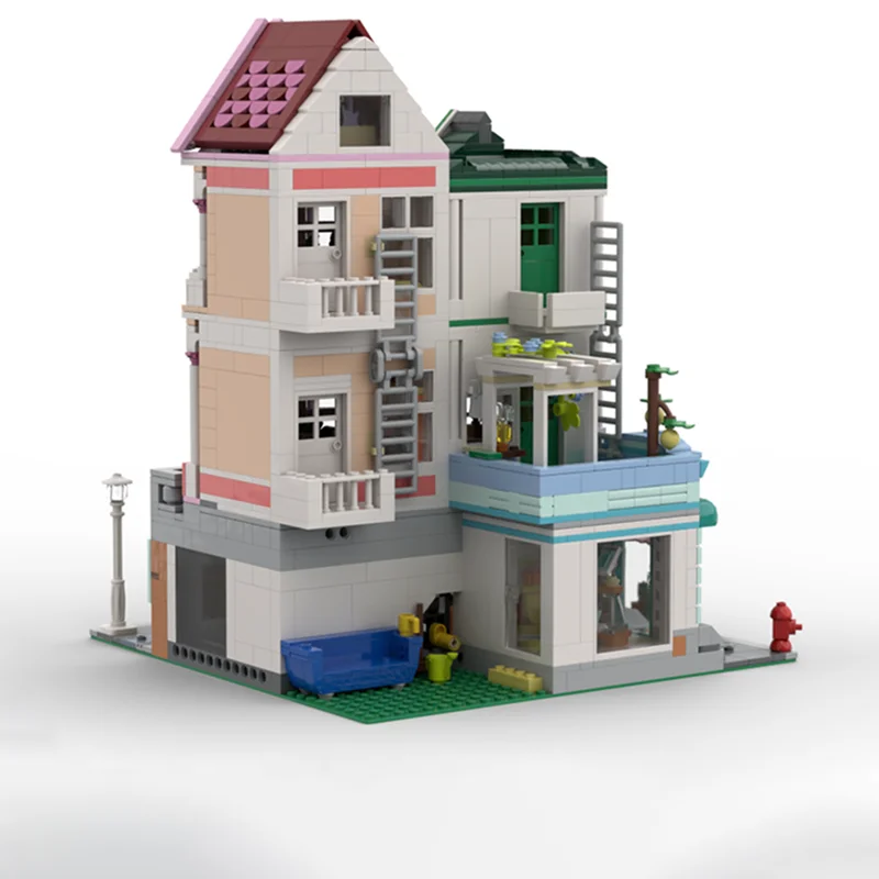 2280PCS MOC Città Angolo Appartamenti e Negozio - Modifica del Set 42670 Casa Modello di Strada Costruzione di Mattoni Impilabili Creativi