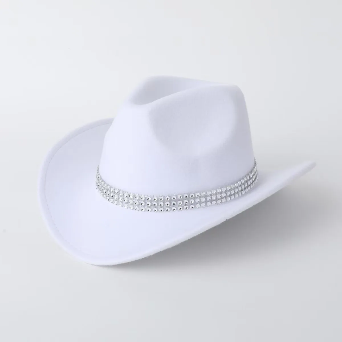 HongLuan White Felt Glitter Costume Hat & Cowboy Hats Rhinestone for Woman, Cowboy Cosplay Female Accessories & Cowgirl Cap