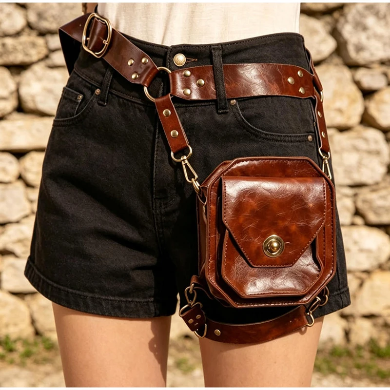 Hüfttasche, verstellbar, Beintasche für Damen, Retro Mittelalterliche Ritter Biker Seitentasche, Gothic Streetwear Motorrad Biker Geldbörse – Detail 10