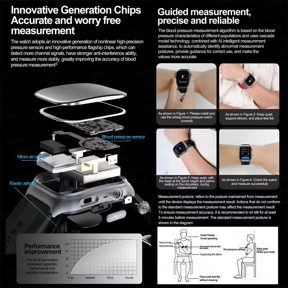2025 جديد الصحية مضخة هواء وسادة هوائية ECG + PPG الساعات الذكية الرجال النساء ضغط الدم الدهون معدل ضربات القلب بلوتوث دعوة أساور رياضية