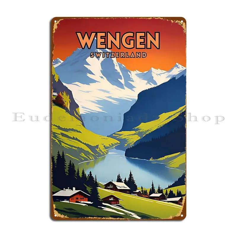 Wengen Switzerland Vintage Travel Zionposteria Metal Plaque Poster Club Print Bar Wall Decor Cinema Tin Sign Poster