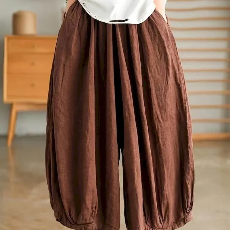 Cotton Linen Lantern Pants Women Summer Elastic Waist Loose Casual Women Korean Style Harajuku Vintage Trousers Women Clothing