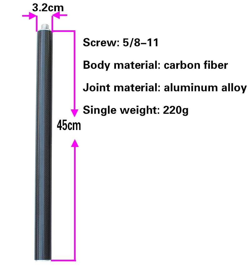 Black Carbon Fiber Measuring Rod Canopy Rod Diameter 32mm Length 45cm Measuring Rod for Surveying and Mapping